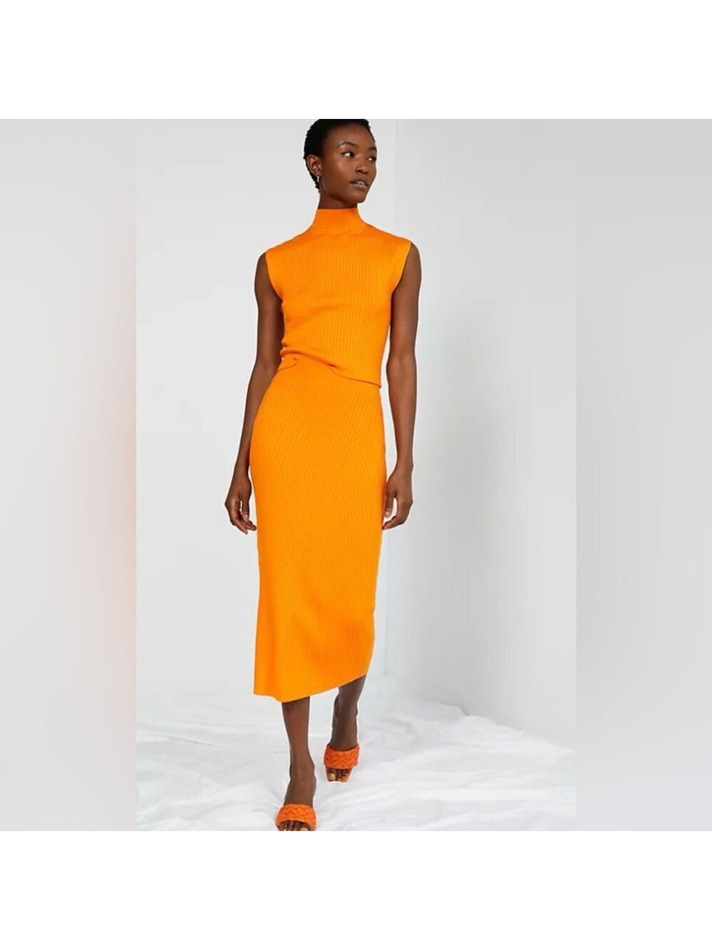 NWT Anthropologie Maeve Ribbed Knit Midi Pencil Skirt SZ XS Orange